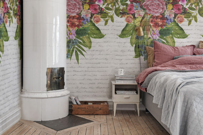 provence bedroom with wall murals