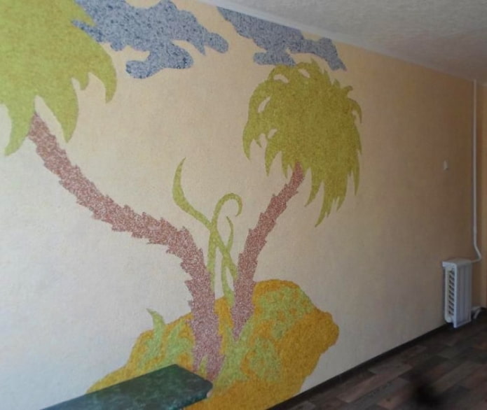ציור עצי דקל באי שעל הקיר