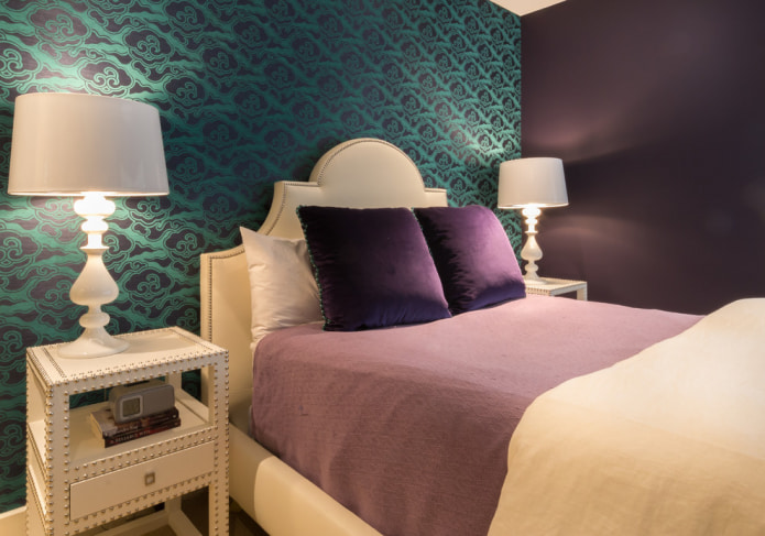 turquoise pattern on purple wallpaper