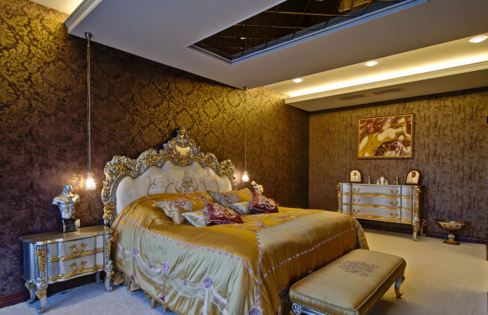 kahverengi klasik tarzı yatak odası