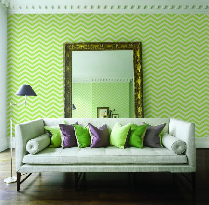 kertas dinding berwarna hijau muda dengan corak geometri
