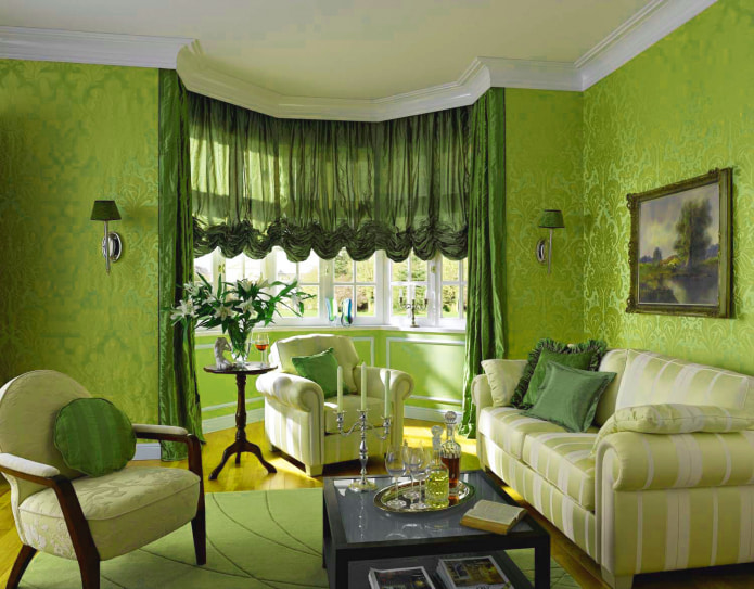 tapeta světle zelené barvy v klasickém interiéru