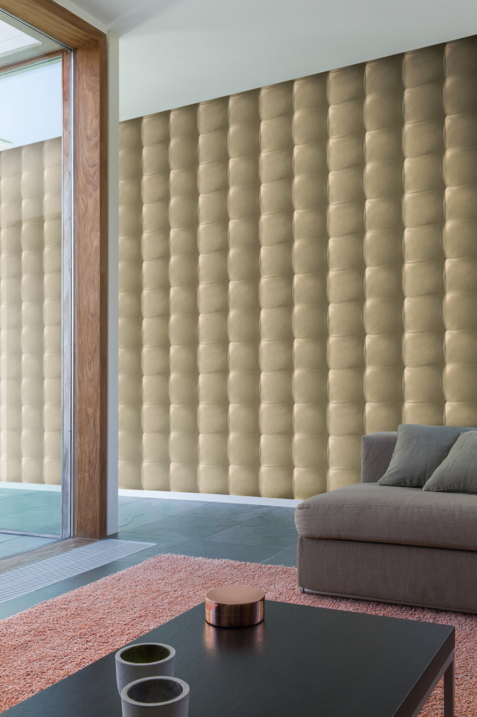 beige leather wallpaper in the interior