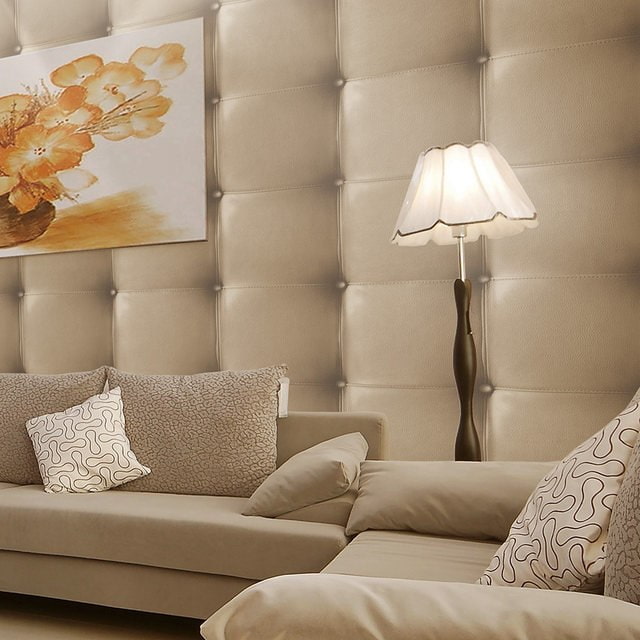 beige leather wallpaper in the interior