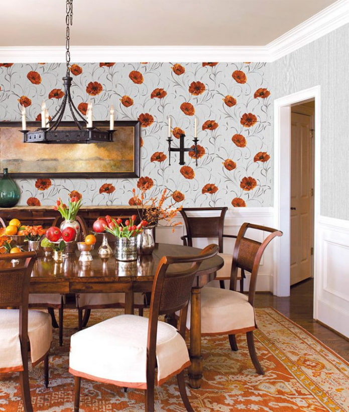 wallpaper with poppies in the interior