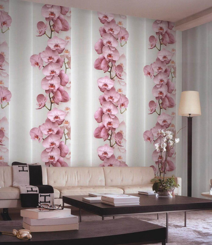 tapetai su orchidėjomis interjere