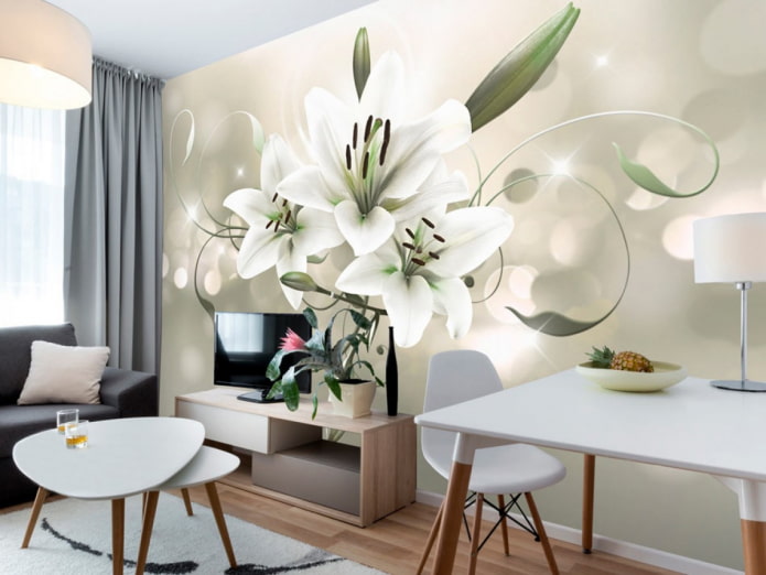 Wall mural with lily in the interior