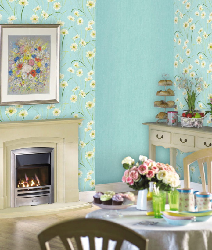 wallpaper with daisies in the interior