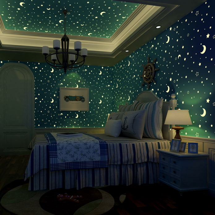 strop se světelnými hvězdami