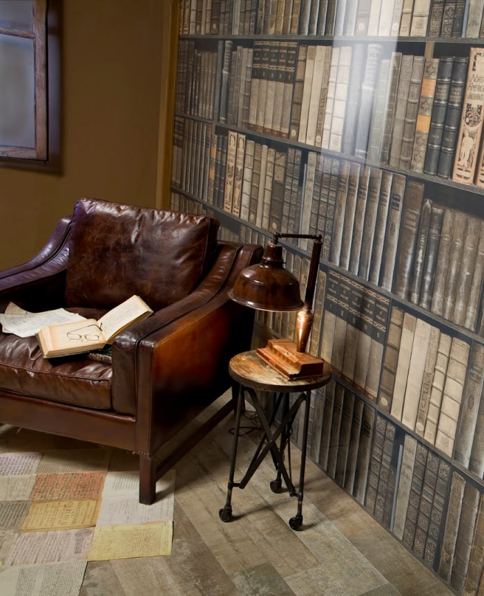 wallpaper with books on shelves in the interior