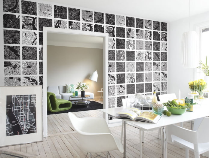 papel de parede com quadrados preto e brancos no interior