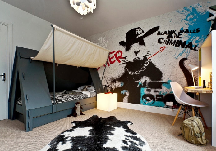 papier peint de style graffiti dans la chambre d'un garçon