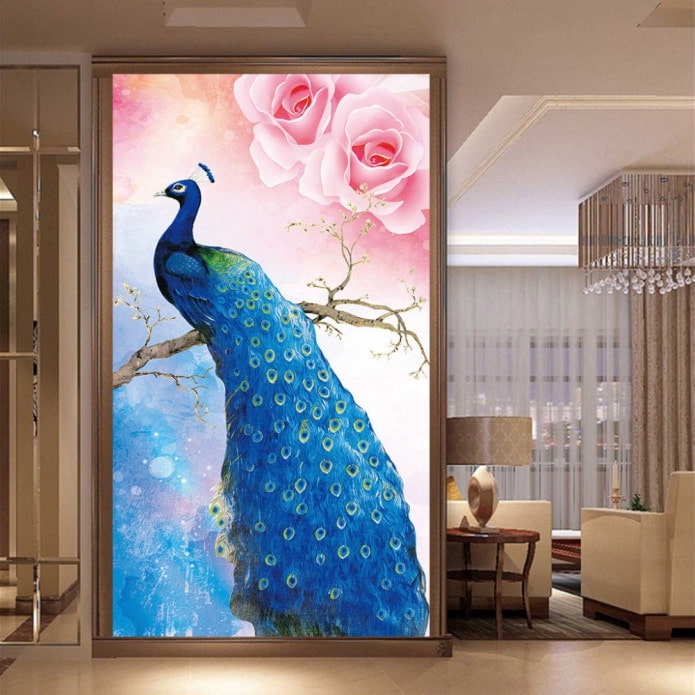 peacock on stereoscopic wallpaper