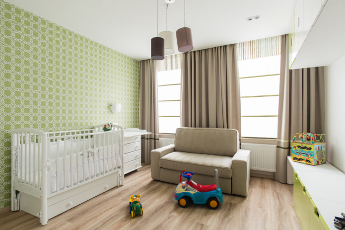 Zielona tapeta w pokoju dziecinnym dla noworodka