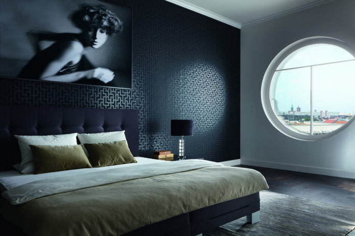 papel tapiz de tela negra en el dormitorio