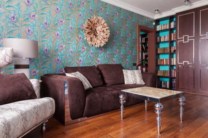 fabric wallpaper in the living room interior
