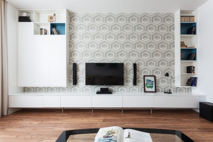 wallpaper na gawa sa papel na may isang geometric pattern sa interior