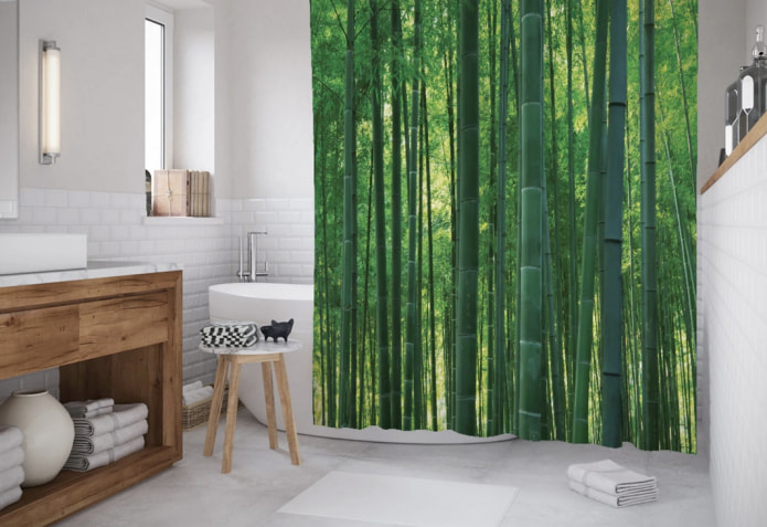 dessin de forêt de bambous sur le rideau pour la salle de bain