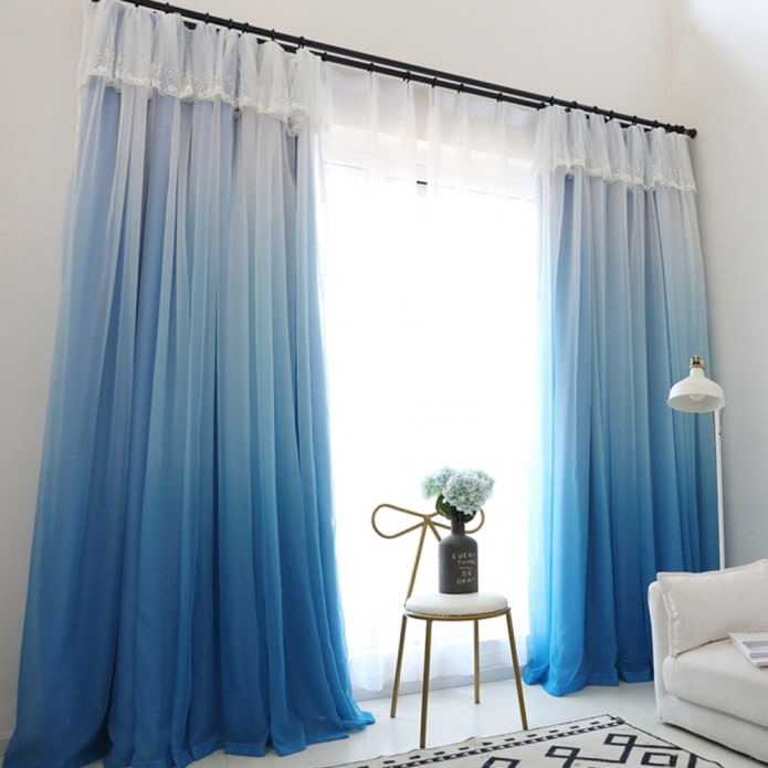 dégradé blanc et bleu sur les rideaux