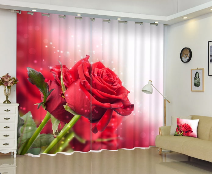 Rideaux 3D avec une image d'une rose
