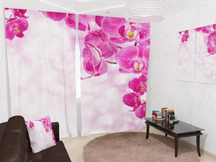 3d curtains with the image of orchids