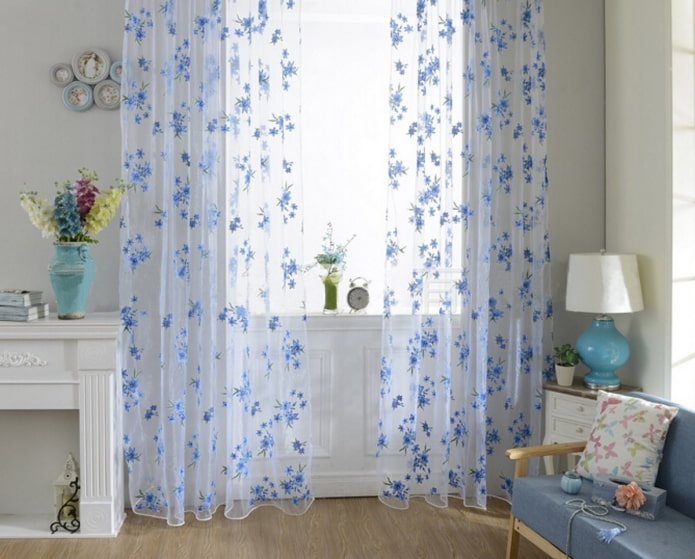 cortinas florais azuis