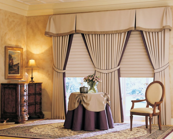 pelmet combined with curtains and roller blinds