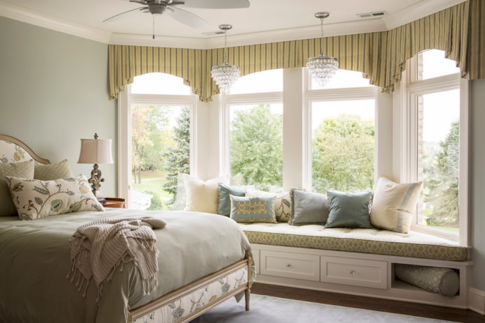 arched pelmets in the bedroom