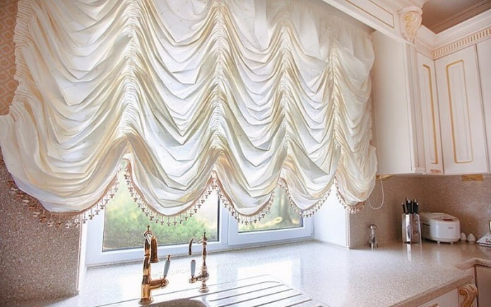 french curtains in the interior of the kitchen