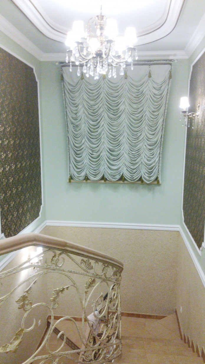 marquise curtains on the staircase window