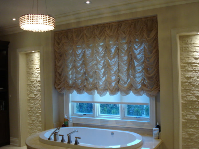 marquise curtains in combination with roller blinds