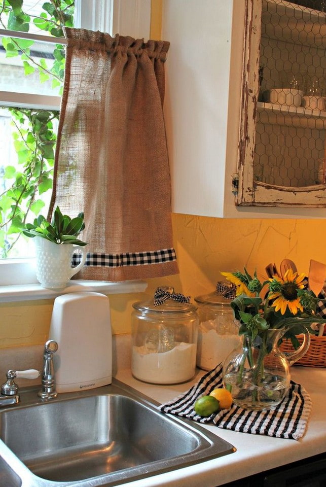 linen curtains in the kitchen