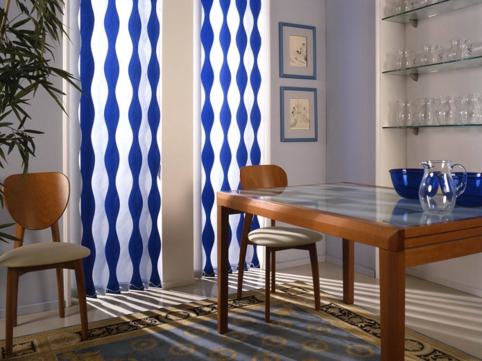curly vertical blinds in the dining room interior
