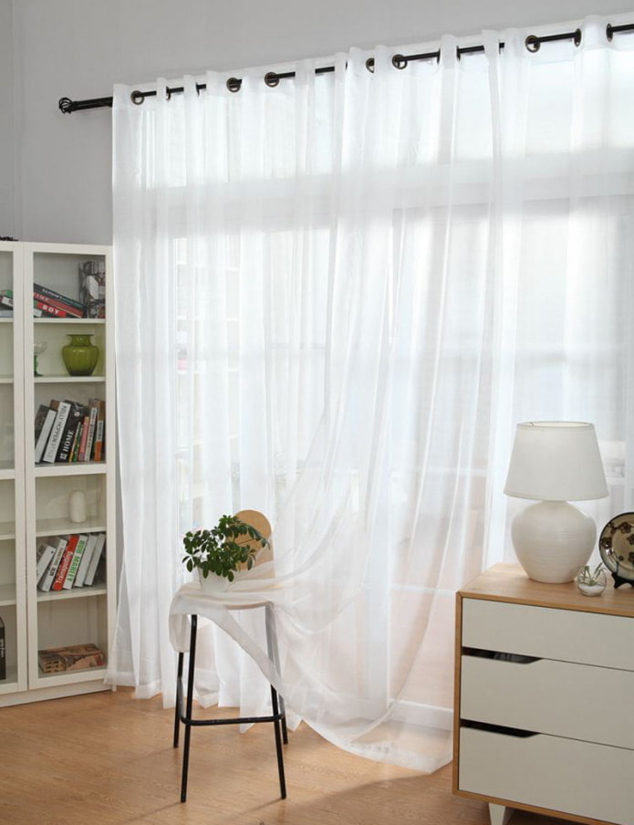 white curtains on grommets