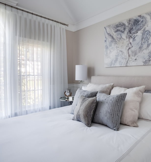 white curtains in the bedroom interior