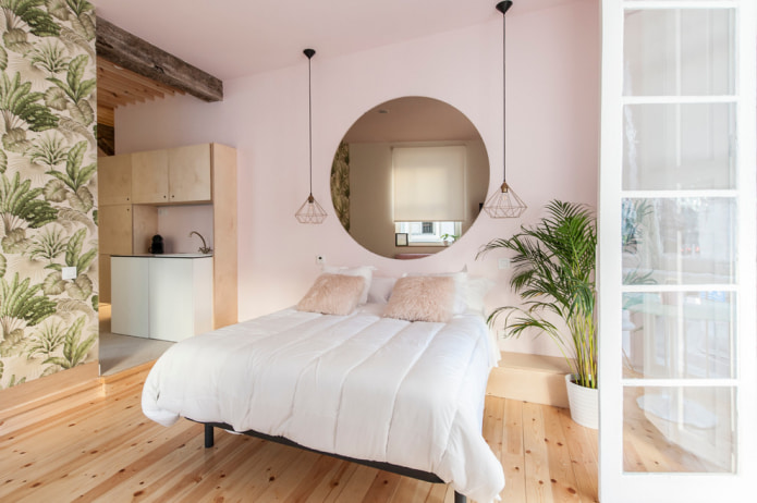 dormitorio compacto en un estilo ecológico moderno