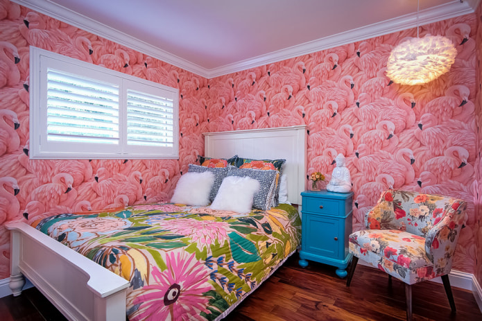 kertas dinding dengan flamingo merah jambu