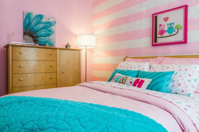 pink and white striped walls