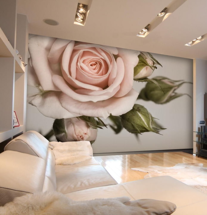 Tapet 3D cu flori în interiorul camerei de zi
