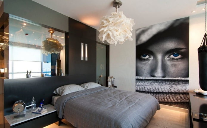 Yatak odası iç bir kız görüntüsü ile 3D duvar kağıdı