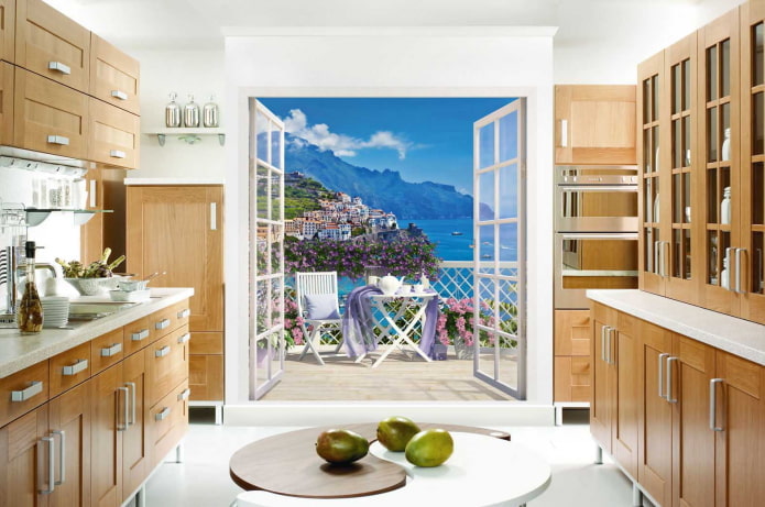 3d photo wallpaper in the interior of the kitchen