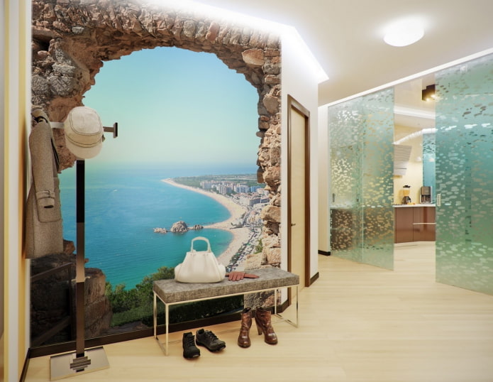 3d photo wallpaper in the interior of the hallway