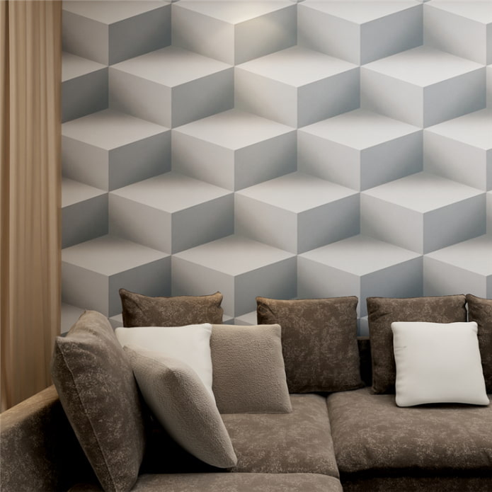 Papel de parede 3D com geometria no interior da sala de estar