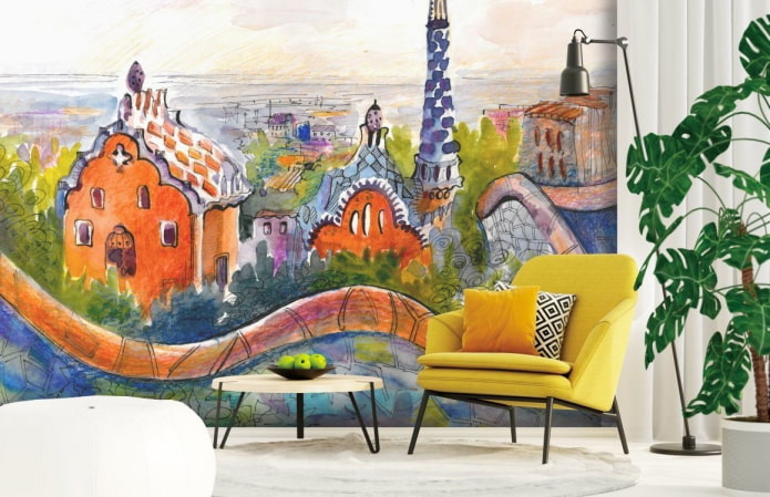 wallpaper with the image of Park Guell in the interior