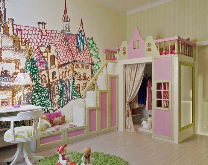fondo de pantalla con la imagen de la ciudad en la habitación de los niños