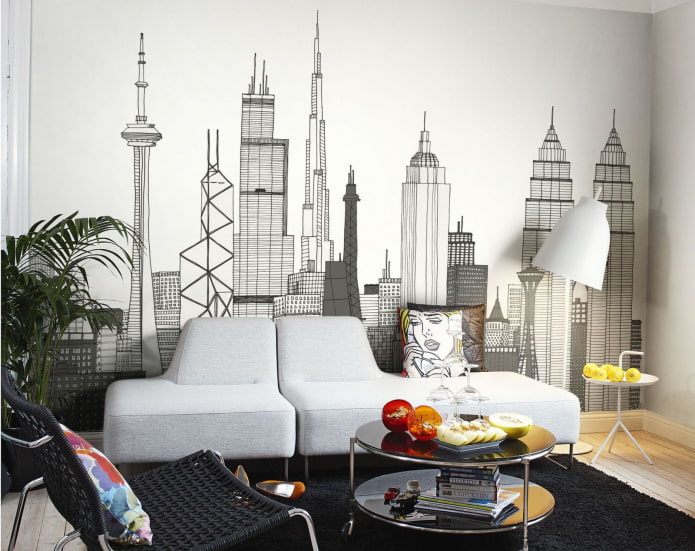 non-woven wallpaper with a picture of the city in the interior