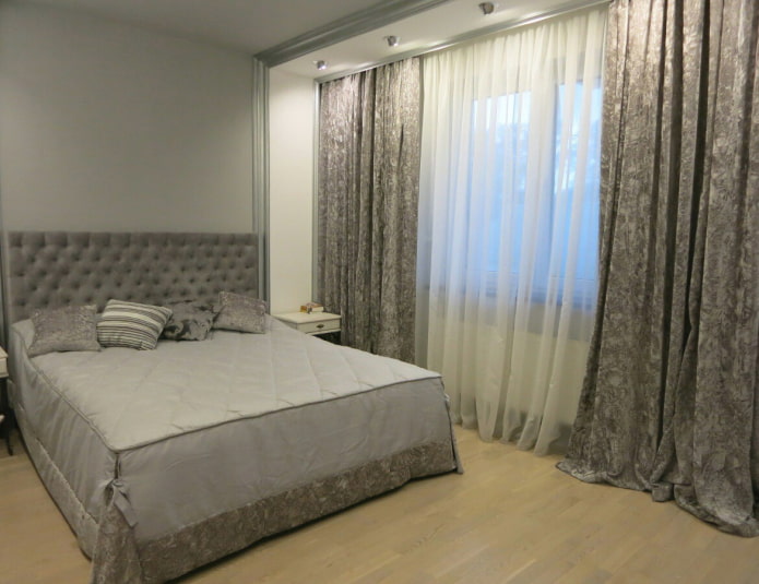 gray velvet curtains in the bedroom