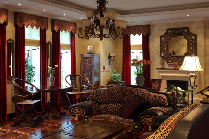 velvet curtains in the interior in oriental style