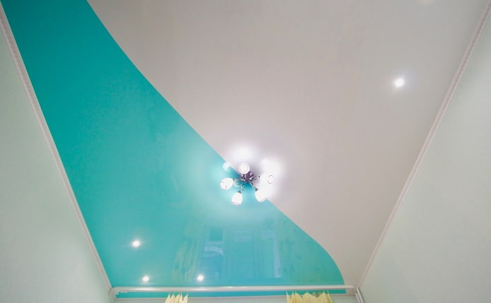plafond tendu design turquoise blanc