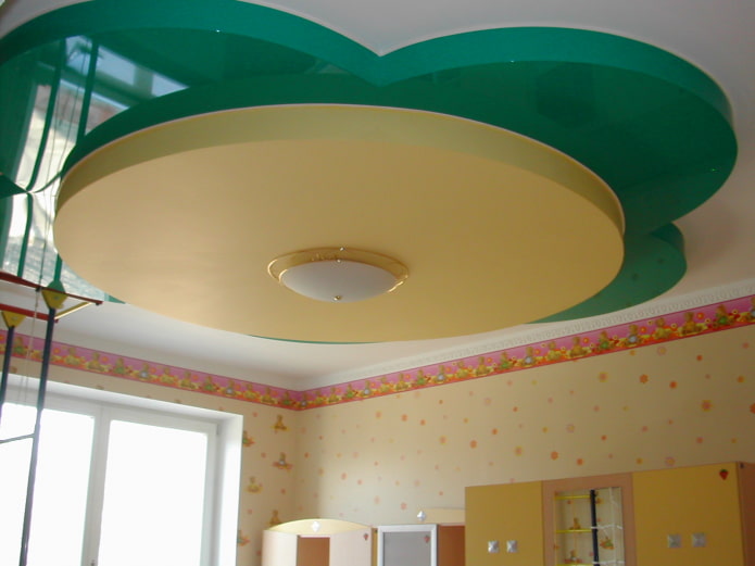 multi-colored plasterboard and tension construction